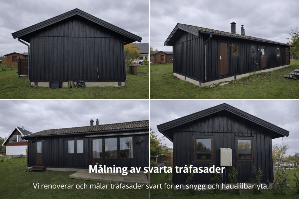 Målning av trähus, fönster och dörrar i Malmö - Målning I Malmö – Professionella målare | Dom’s Entreprenad Målning av trähus med dörrar och fönster i Malmö – svart fasadmålning