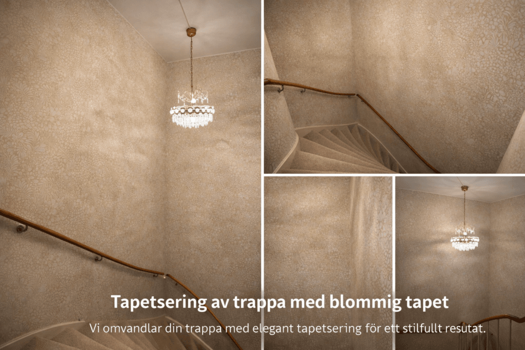 Tapetsering av trappa i Malmö – blommig tapet - Målning I Malmö – Professionella målare | Dom’s Entreprenad Tapetsering av trappa med blommig tapet i Malmö